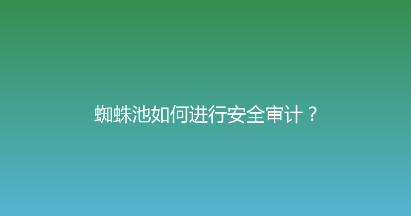 蜘蛛池如何进行安全审计？ 封面图